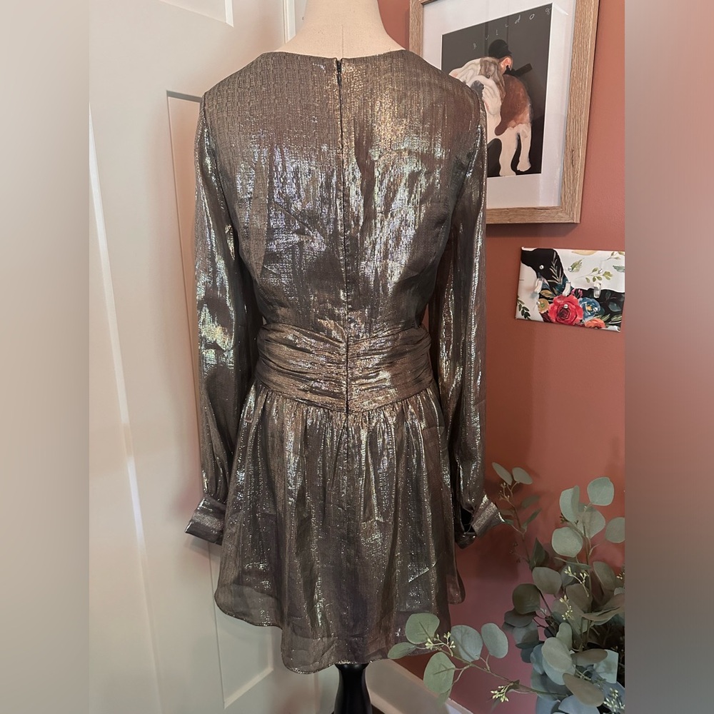 Ramy Brook Elise mini deep V plunge mini silk metallic draped lined 6 dress - Picture 8 of 15